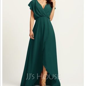 JJ’s House A-Line V-Neck Asymmetrical Bridesmaids Dress with Split Front